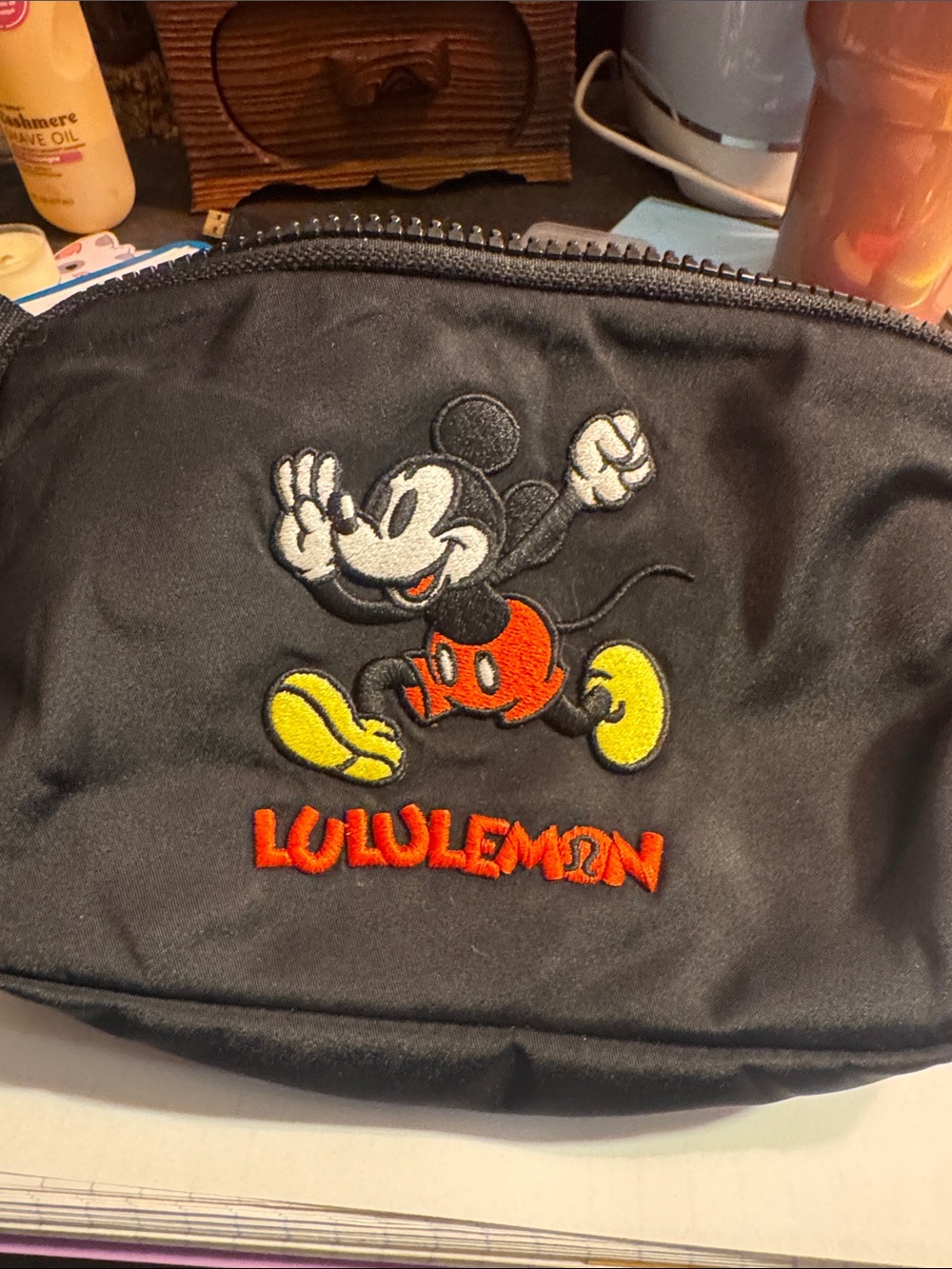 lululemon athletica Black Mickey Embroidered Pouch